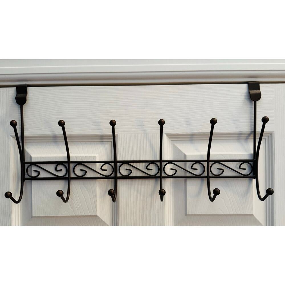 Home Basics 6 Hook Over the Door Bronze Steel Classic Charming Victorian Rack